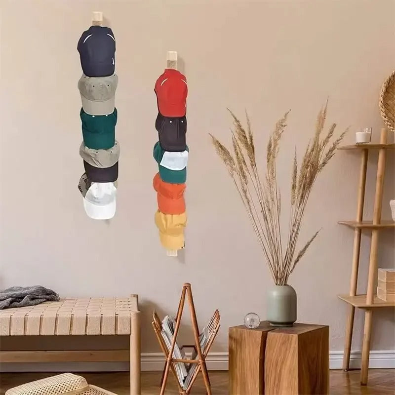 Wall-Mounted Wooden Cap Organizer
