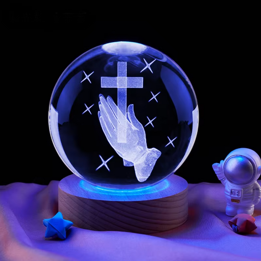 3D Crystal Ball Cross in Hand LED Night Light